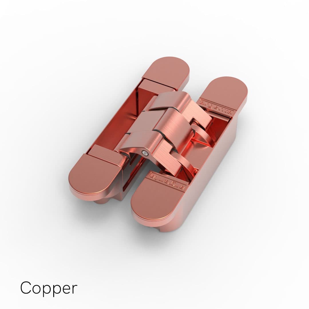 M6 concealed 3D hinge for a flush jib door Copper