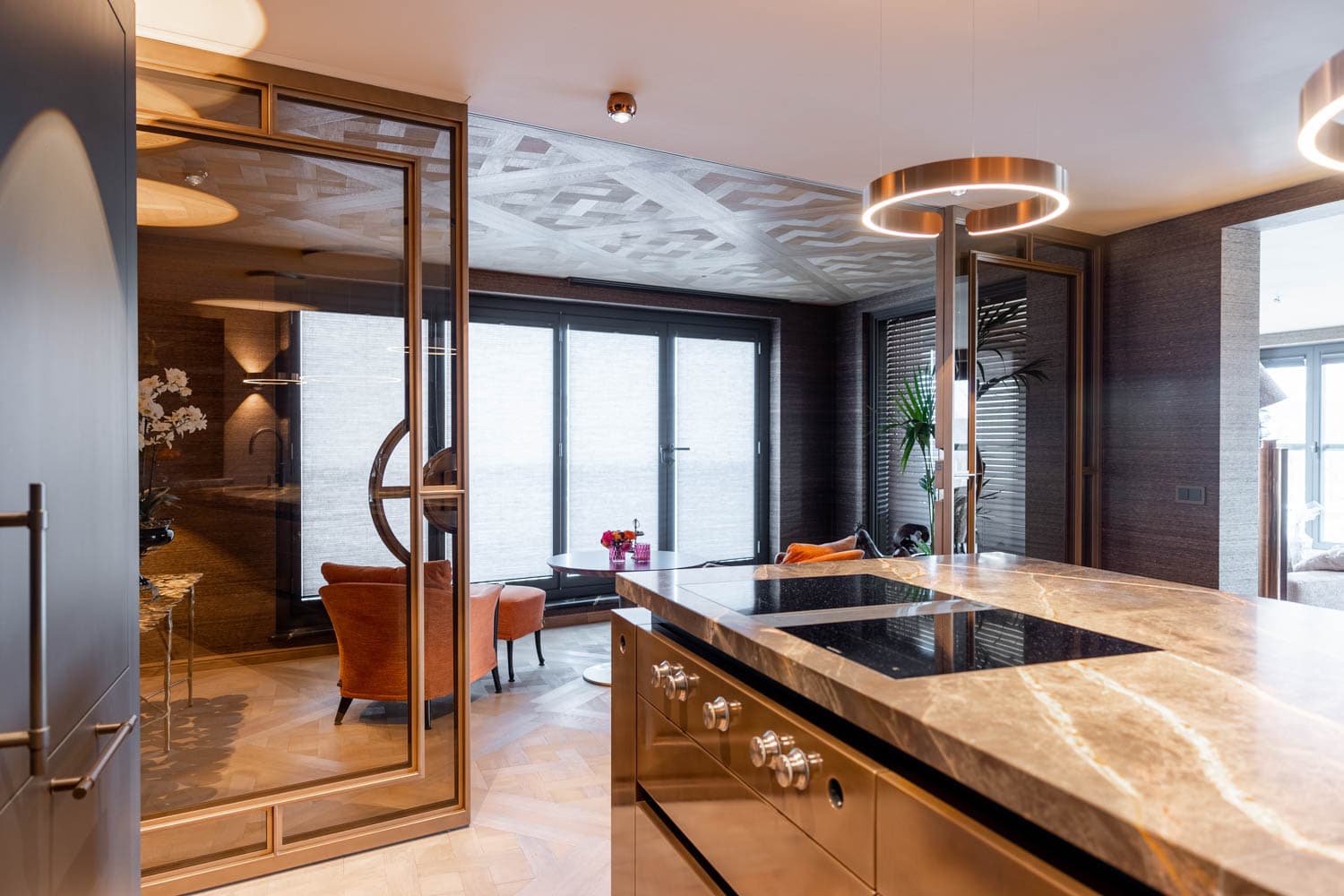 bronze finish sliding steel glazed doors