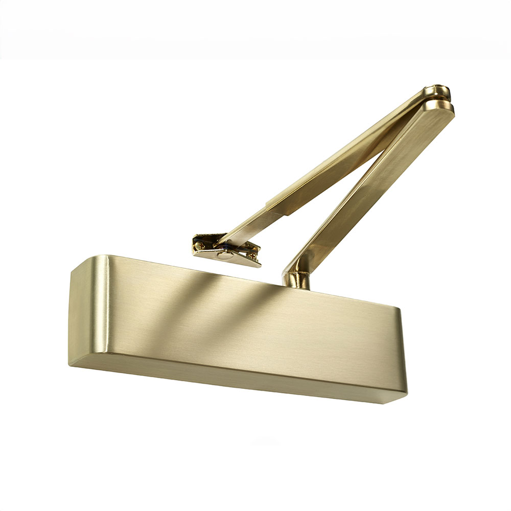 ECL1006 door closer suitable for fire rated interior doors in a satin brass PVD finish