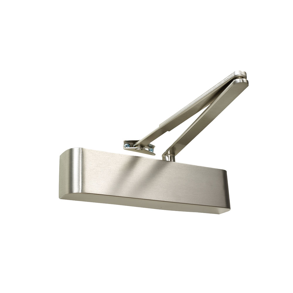ECL1005 surface door closer in satin stainless steel suitable for interior timber doors