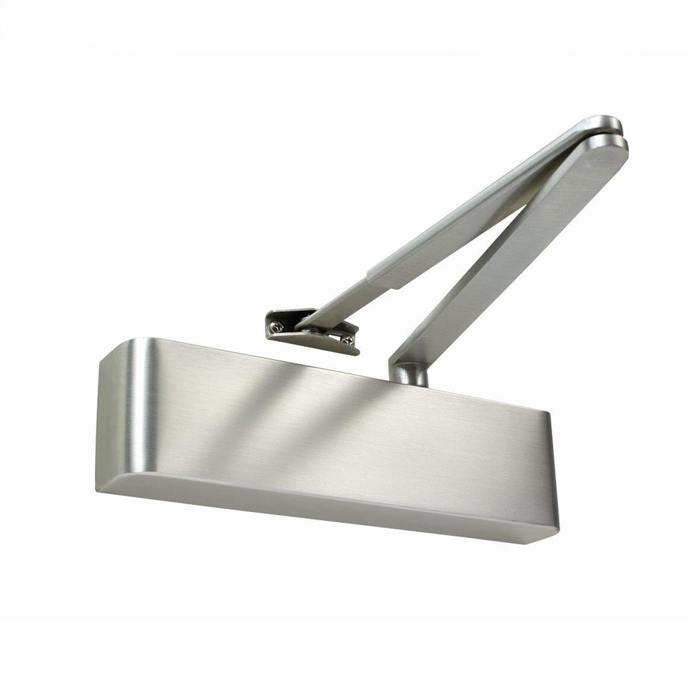 ECL1006 door closer suitable for fire rated interior doors in a satin stainless steel finish