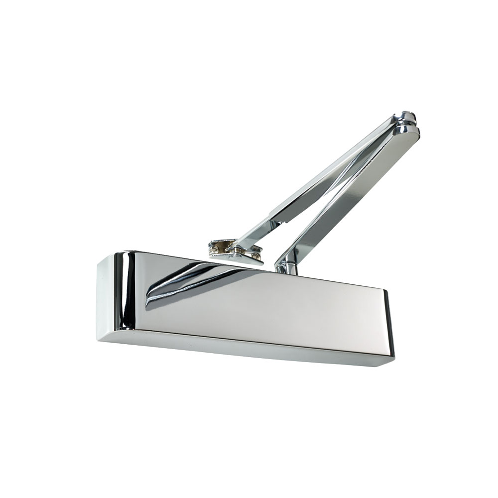 ECL1005 surface door closer in polished stainless steel suitable for interior timber doors