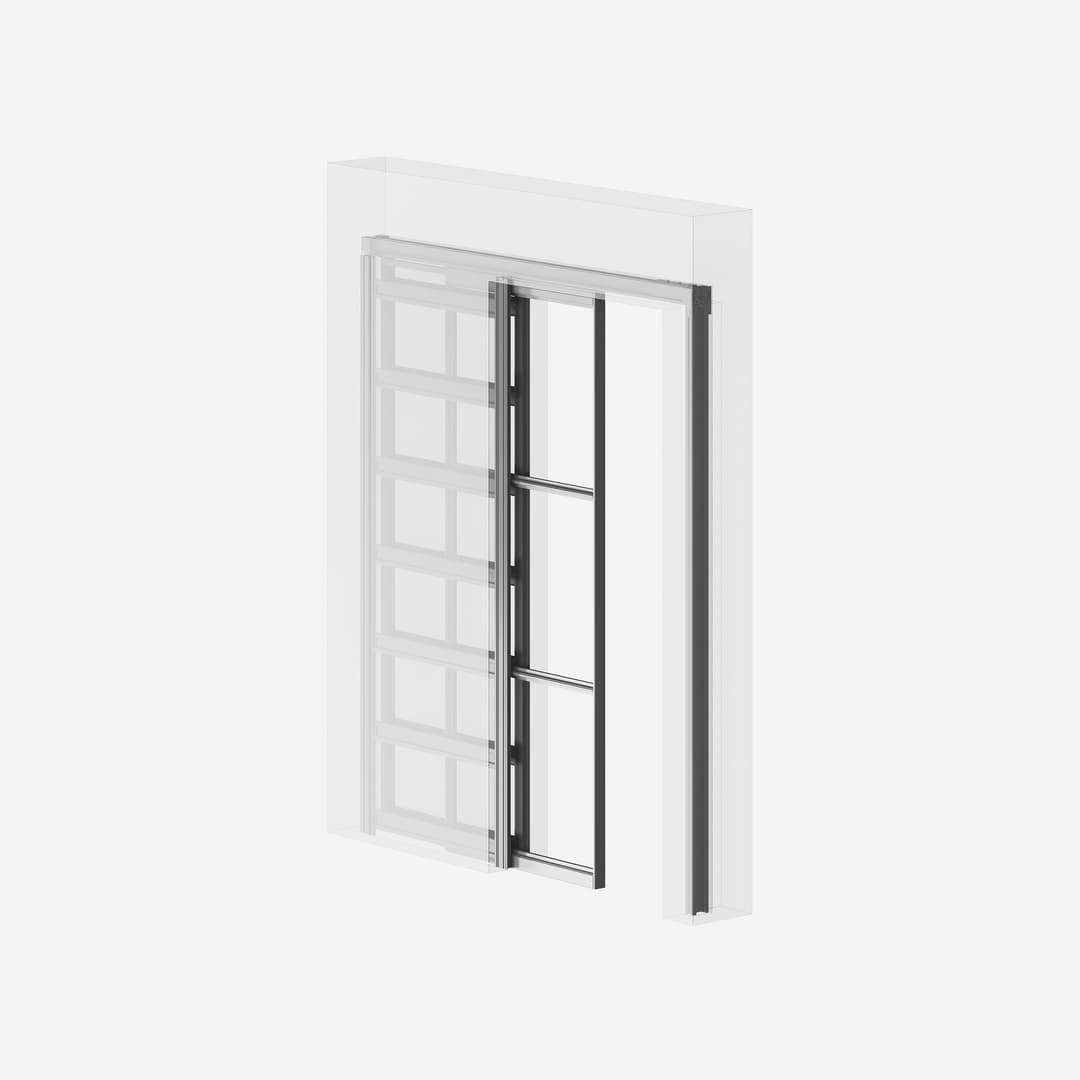 an xray image of an internal sliding steel door which can be seen inside the wall pocket